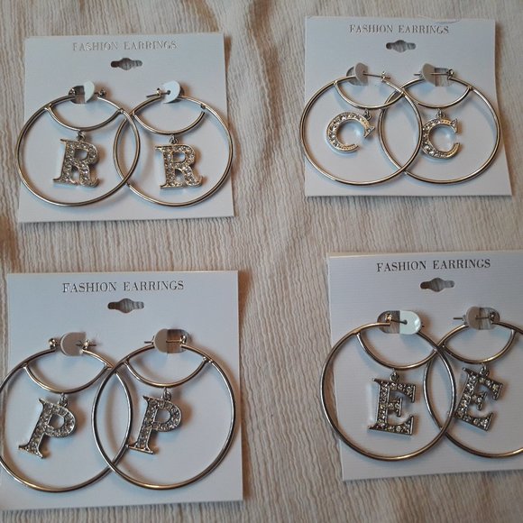 Fashion Jewelry Jewelry - 2" Silver-Tone INITIAL letter HOOP EARRING R C P E